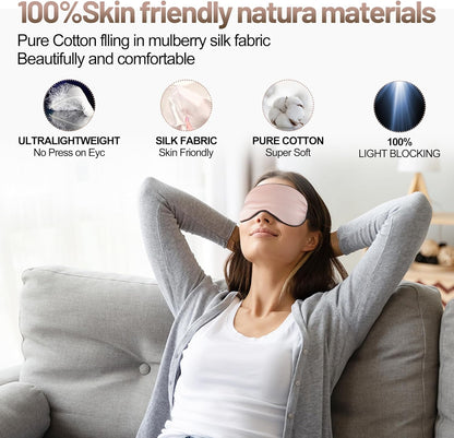 Silk Eye Mask with Adjustable Strap, Satin Blackout Sleeping Mask for Men&Women, Comfortable Blindfold Eyeshade for Night Sleep(Blue)