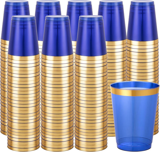 supernal 100pcs Gold Plastic Cups 12 oz, Glitter Clear Disposable Cups Heavy Duty, Fancy Plastic Cocktail Tumblers for Wedding, Parties Champagne & Mixed Drinks