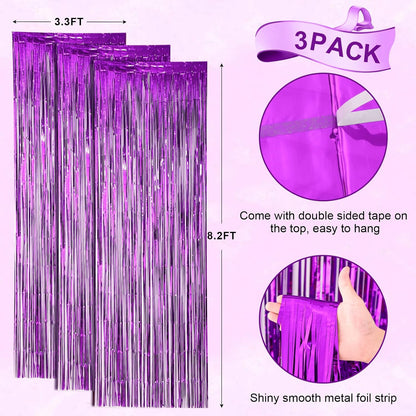Voircoloria 3 Pack 3.3x8.2 Feet Gold Foil Fringe Backdrop Curtains, Tinsel Streamers, Fringe Backdrop for 2025 New Years Eve, Graduation, Birthday, Baby Shower, Gender Reveal, Disco Party - Colors A