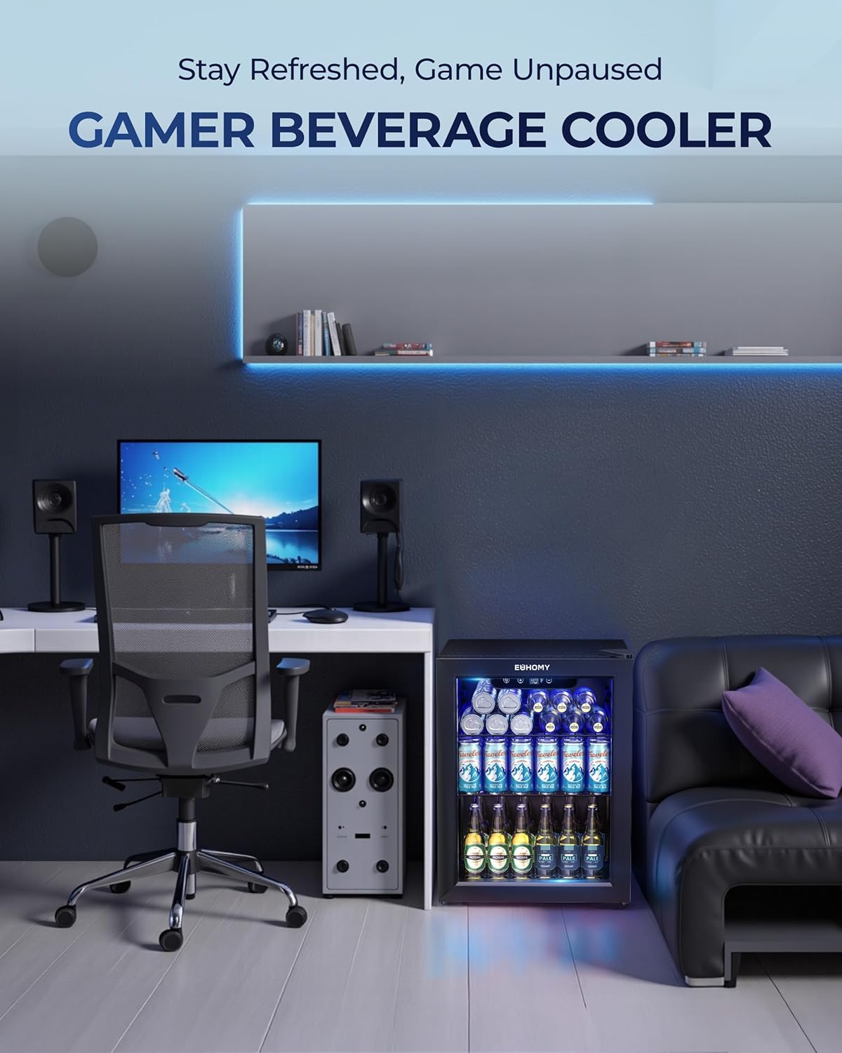 EUHOMY 4.5 Cu.ft Beverage Refrigerator and Cooler, 145 Can Mini fridge with Glass Door for Soda Beer Wine, Small Drink Dispenser with Digital Adjustable Thermostat for Home Office Bar