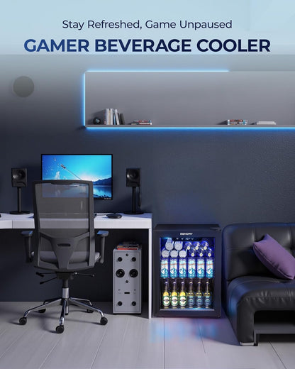 EUHOMY 4.5 Cu.ft Beverage Refrigerator and Cooler, 145 Can Mini fridge with Glass Door for Soda Beer Wine, Small Drink Dispenser with Digital Adjustable Thermostat for Home Office Bar