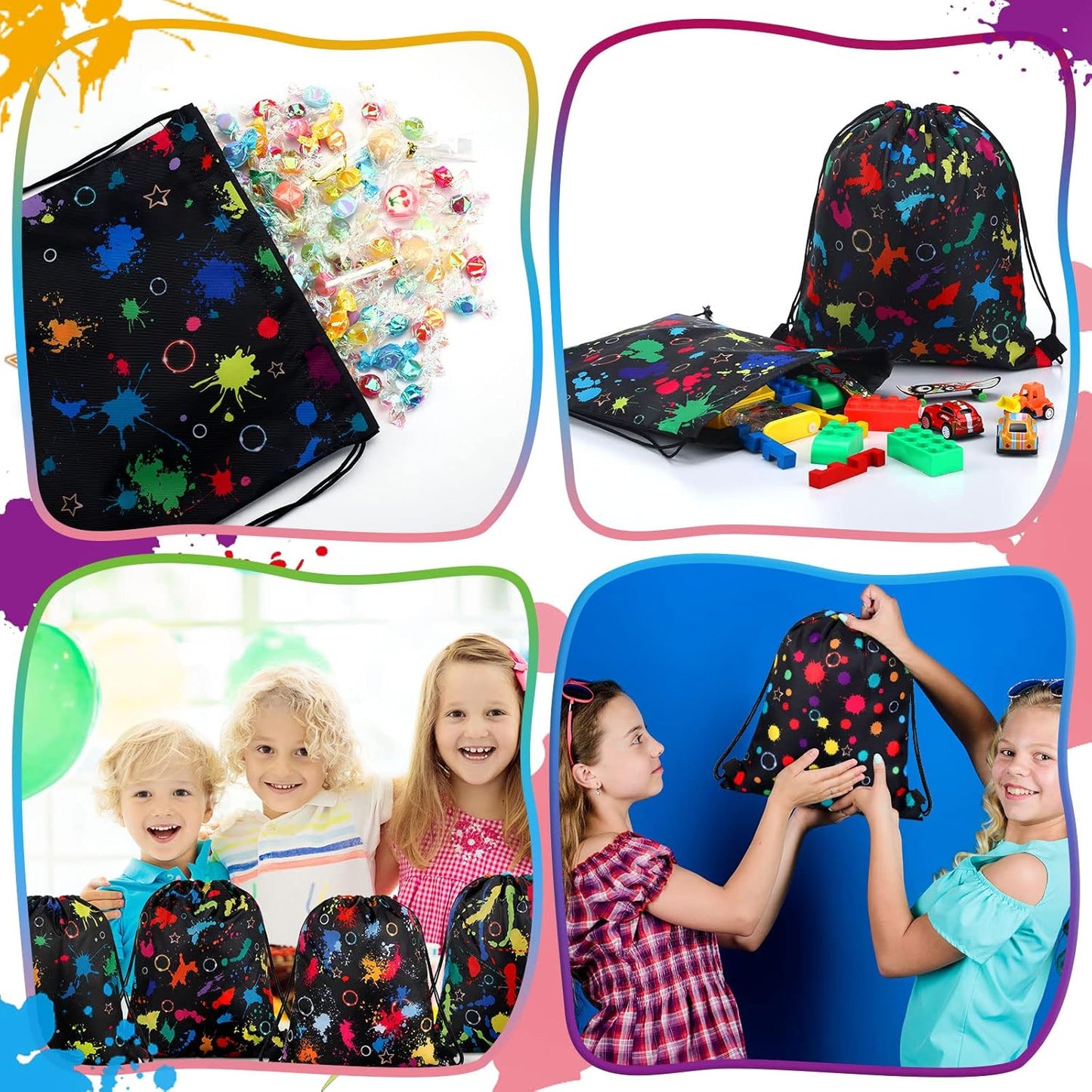 Funtery 32 Pcs Glow Party Drawstring Bags Glow Party Favors Neon Birthday Treat Bags for Teens Social Media Theme Gifts School Travel Supplies, 11.81 x 9.84 Inch