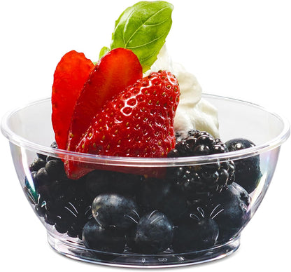 JoyServe Clear Mini Plastic Bowls - (Bulk 100 Pack) 6 Oz Disposable Premium Hard Plastic Dessert Bowls for Serving, Weddings, Catering, Parties, Salsa, Home or Event Party Supplies