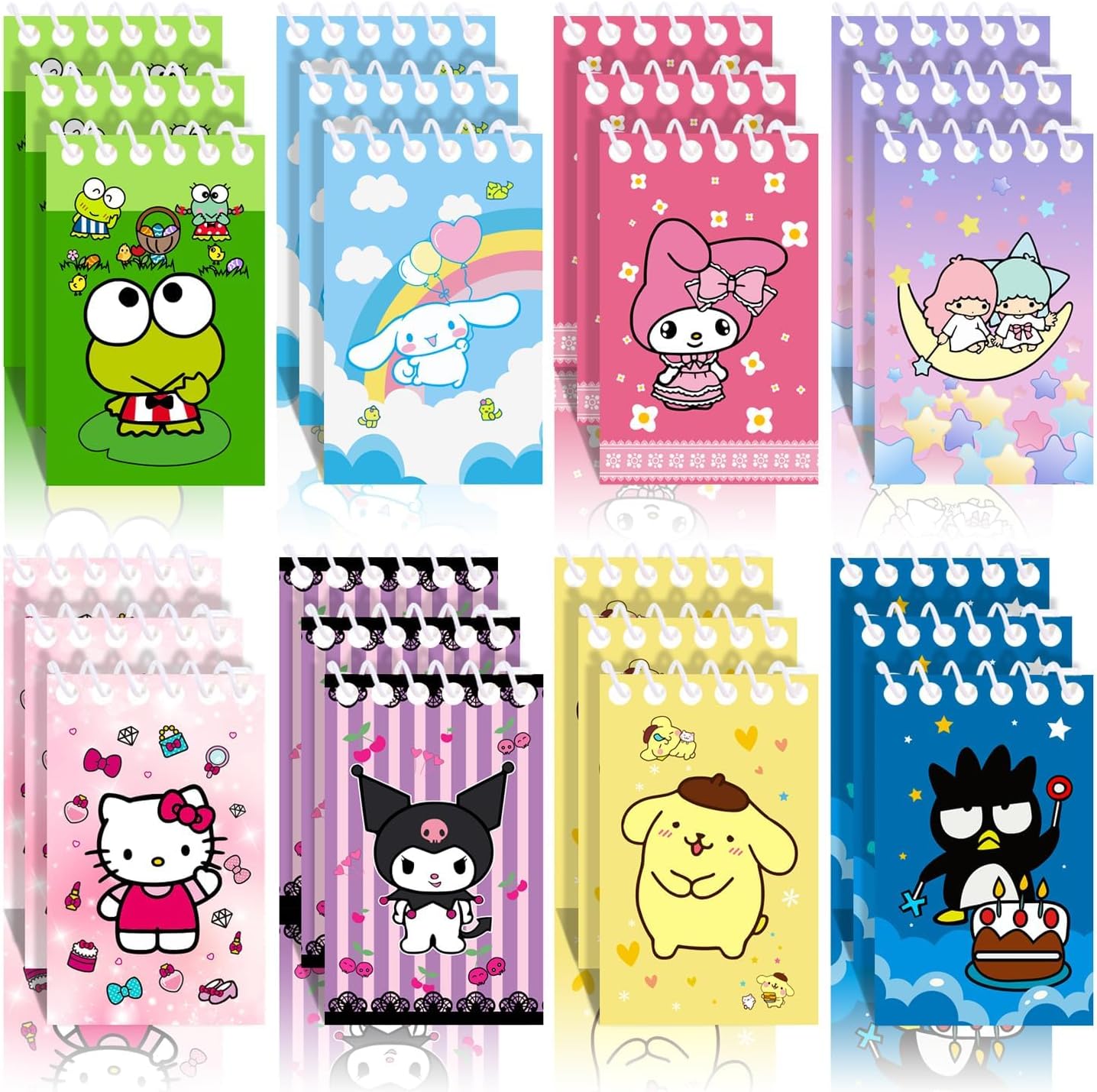 Kitty Birthday Party Supplies, 24Pcs Mini Notepads for Kawaii Birthday Party Favors, Goodie Bag Stuffers, Children Classroom Rewards, 8 Types