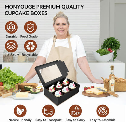 30-Set Cupcake Boxes Bulk with Clear Display Window Hold 6 Standard Cupcakes, Disposable Food Grade White Cupcake Carrier Cupcake Container, Perfect for Cupcakes Muffins Cookies Pastries