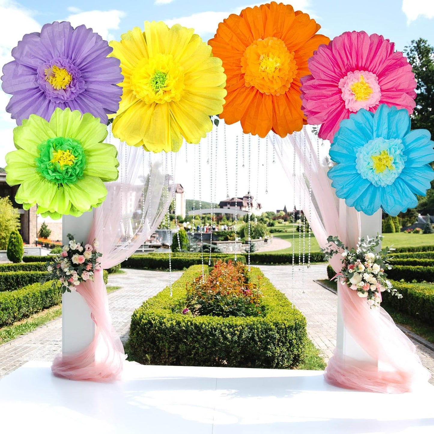 Giegxin 20 Pcs 31.5'', 23.6'', 11.8'', 9.8'' Pink Giant Paper Flower Boho Large Tissue Flower for Wall Pink Pom Pom Floral Decoration for Wall Wedding Bridal Shower Classroom Tea Party Birthday Decor