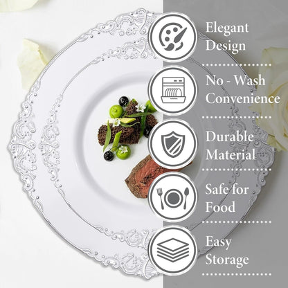 Nervure 350PCS Gold Plastic Plates - Gold Plastic Dinnerware Sets for 50 Guests - 100 Disposable Plates, 150 Silverware, 50 Cups, 50 Napkins for Wedding & Party & Mothers Day