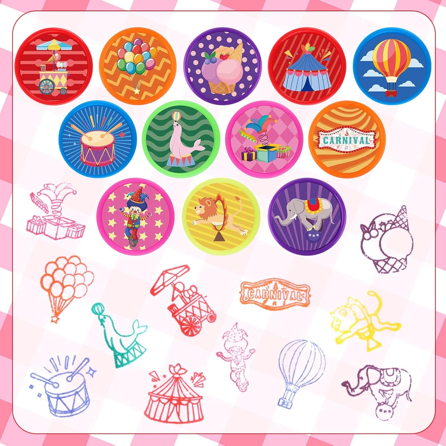 24 PCS Camp Party Favors Camping Adventure Mini Stamps Colorful Self Inking Stamps Camping Themed Party Favors for Boys Girls Student School Classroom Rewards Carnival Prizes Supplies