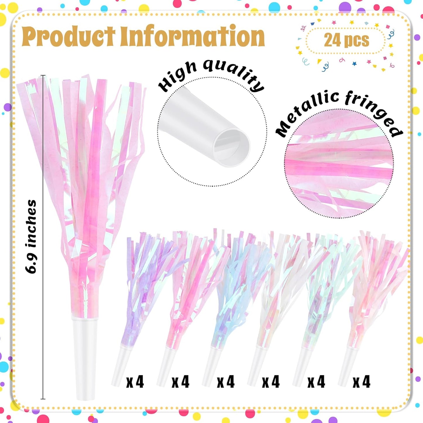 24 Pcs Party Blowers, Noise Makers Glitter Metallic Fringed Blowout Horns for Birthday New Years Graduation Sporting Events Party Favor Supplies (Mermaid Themed)