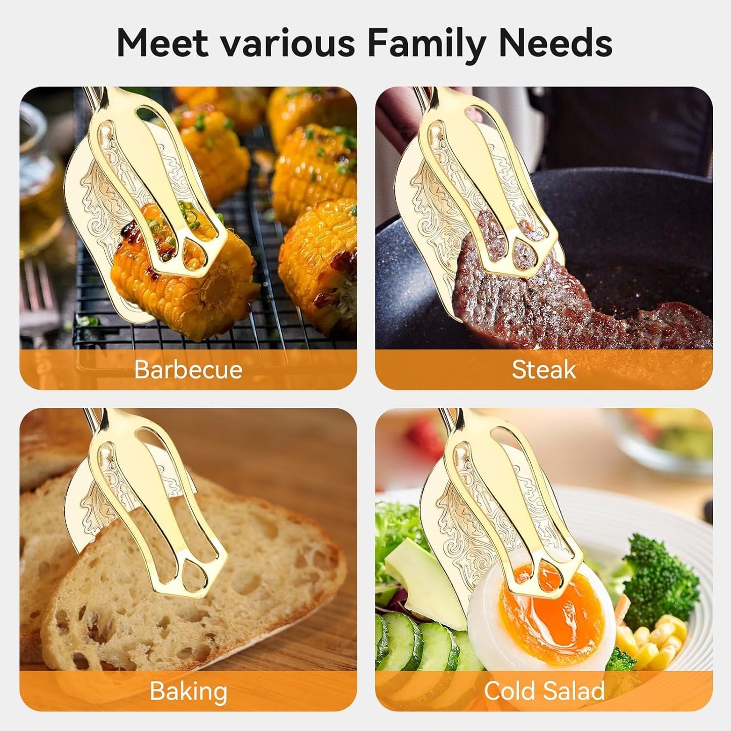 Gold Serving Tongs, Zinc Alloy Bread Clip Salad Pastry Food Tongs Lightweight Cake Astry Tong Kitchen Serving Clip for Serving Food Bread Cake, 23cm/9.1inx5cm/2.0in (1PCS, Gold)
