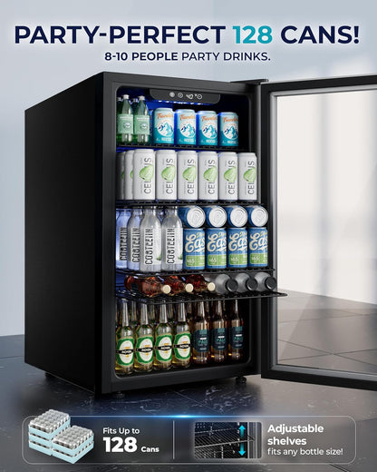 EUHOMY 4.5 Cu.ft Beverage Refrigerator and Cooler, 145 Can Mini fridge with Glass Door for Soda Beer Wine, Small Drink Dispenser with Digital Adjustable Thermostat for Home Office Bar