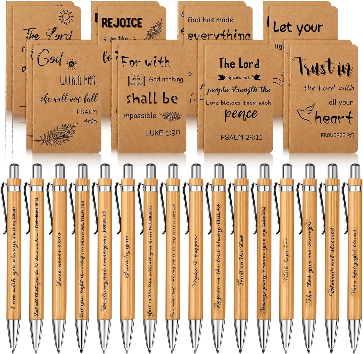 Funrous 32 Pcs Motivational Quote Pens Inspirational Notepads Mini Journal with Ballpoint Pen Small Notebooks Gift for Men Women Coworker Adult Party Favors Prize Teacher Student Office(Stylish)