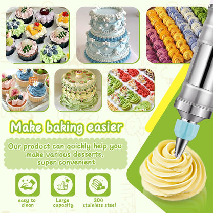NOVANO Dessert Decorating Syringe Set, Frosting Piping Kit Stainless Steels Cake Decorating Kit with 54 Piping Tips & 9 silicone cupcakes, Cupcake Decorating Kit Piping Bags and Tips Set