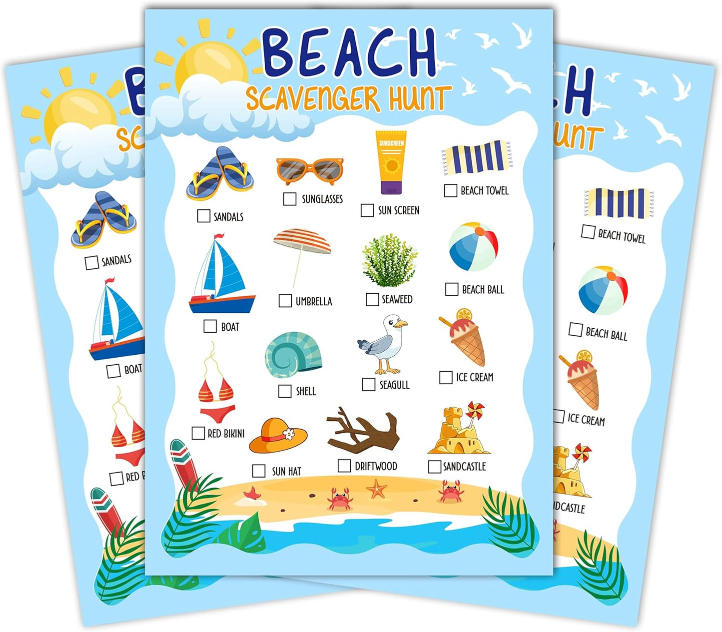 Beach Scavenger Treasure Hunt Game Cards, Outdoor Nature Scavenger Hunt Games, Summer Holiday Birthday Party Supplies Activities(25 Game Cards), 06