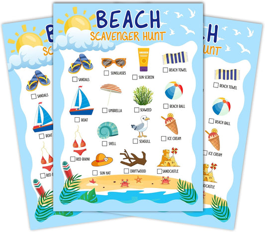 Beach Scavenger Treasure Hunt Game Cards, Outdoor Nature Scavenger Hunt Games, Summer Holiday Birthday Party Supplies Activities(25 Game Cards), 06