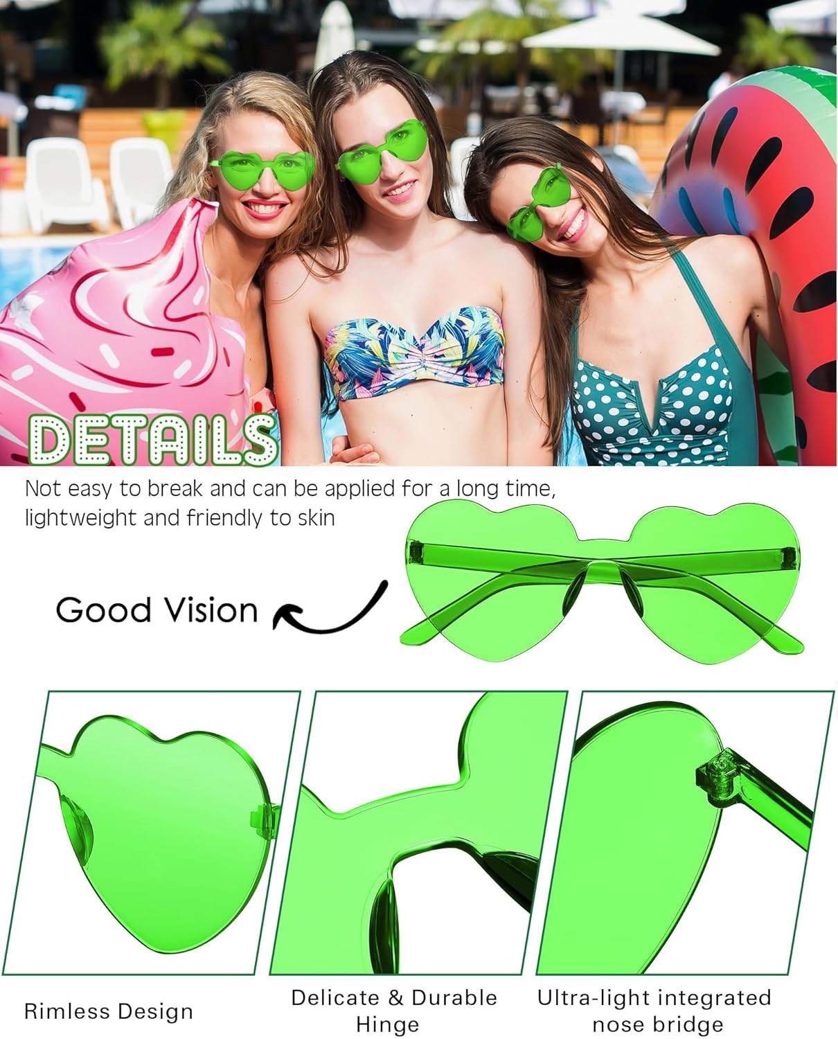 Frienda 8 Pairs Heart Shaped Sunglasses for Women Rimless Heart Glasses Candy Color Sunglasses for Party Favor