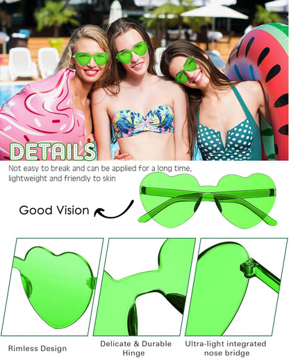 Frienda 8 Pairs Heart Shaped Sunglasses for Women Rimless Heart Glasses Candy Color Sunglasses for Party Favor