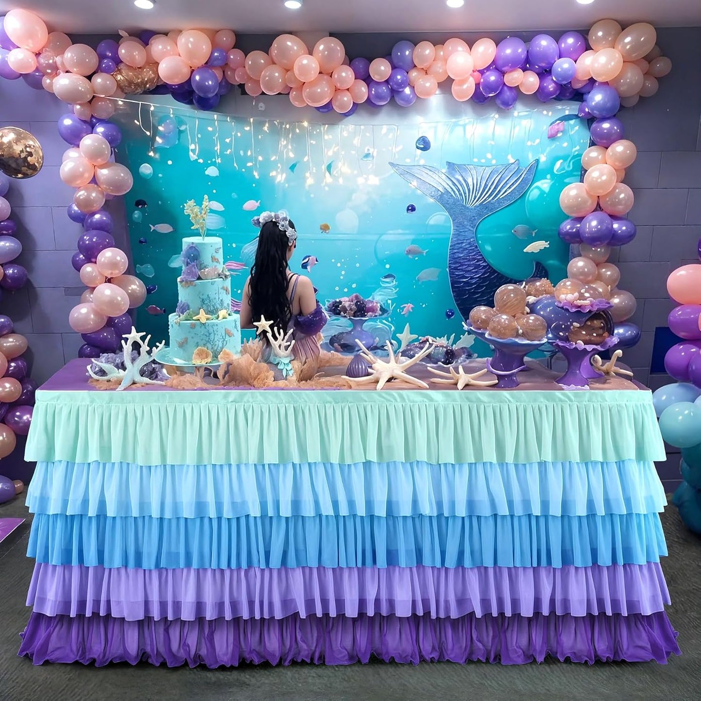 6ft Rainbow Tutu Table Skirt for Rectangle Round Tables Chiffon Table Cloth for Birthday Party Decorations Baby Shower Parties Ruffle Table Skirting