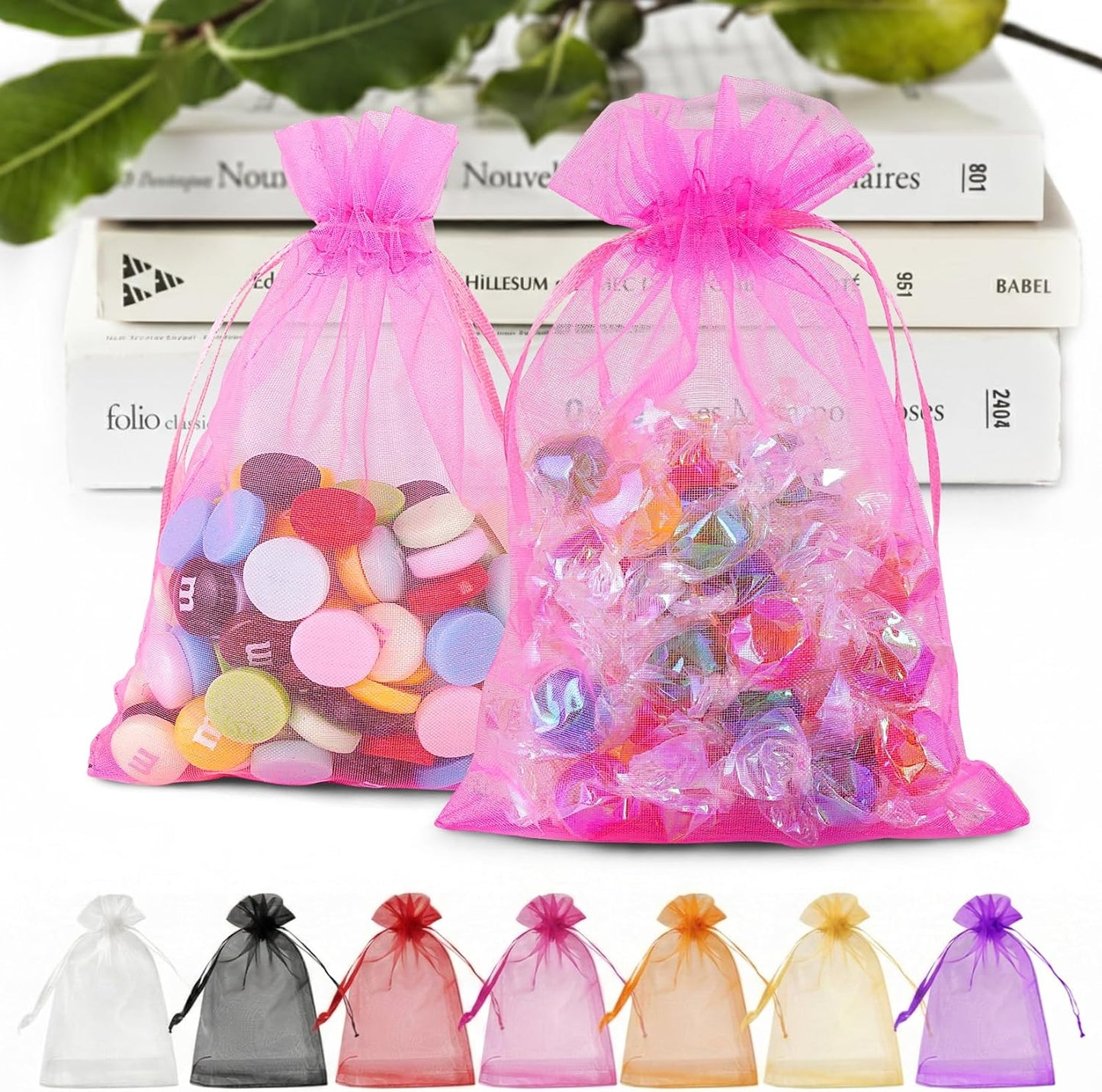 ANZNKU 50 Pack Organza Bags 5 x 7 in White Small Mesh Gift Bags Bulk Drawstring for Wedding Party Favors, Little Goodie Bag for Candy Jewelry Soap Makeup, Treat Sachet Pouch for Mothers Gifts Wrap