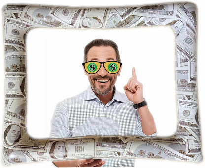 Bill Dollar Inflatable Photo Booth Selfie Frame Props Giant Money Themed Party Blow Up Picture Frame for Birthdays Casino Weddings Bachelorette Retirement Graduations Party Decorations
