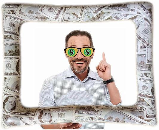 Bill Dollar Inflatable Photo Booth Selfie Frame Props Giant Money Themed Party Blow Up Picture Frame for Birthdays Casino Weddings Bachelorette Retirement Graduations Party Decorations