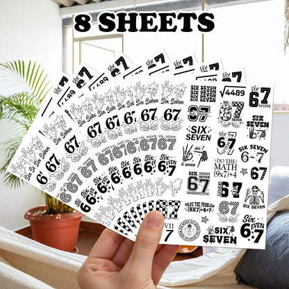 Black 6 7 Temporary Tattoos, 8 Sheets Funny 67 Party Favors Decorations, Six Seven Number Tattoo Stickers for Sport Teams Activity Party Supplies Gifts Prizes Rewards