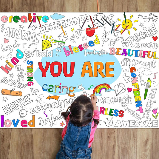 Naozinebi Positive Coloring Poster for Kids Giant You Are Coloring Poster Large Positive Affirmations Coloring Tablecloth Jumbo Coloring Books for kids Classroom Home Birthday Party Supplies