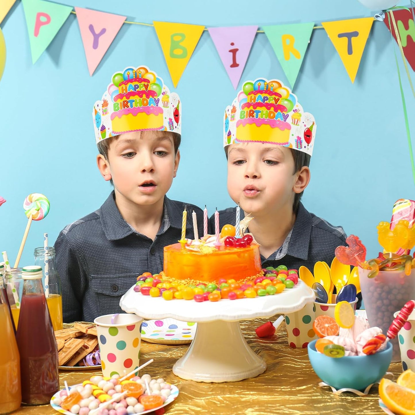 Pack of 36 Birthday Crowns for Kids - Colorful Paper Party Hats for Students Classroom School VBS Party Supplies