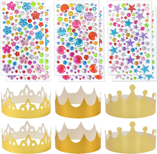 Thirty and Thirsty Gold Paper Crowns Princess DIY Birthday Party Crown Hats with Gem Stickers Fancy Birthday Craft to Decorate School Classroom Prince Princess Party Supplies Favors