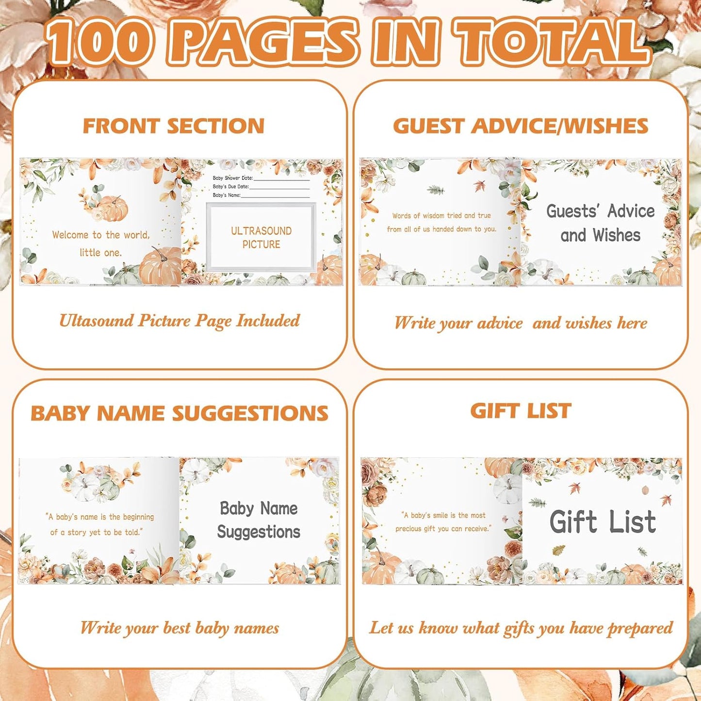 Fuyoooo 27 Pcs Safari Animal Baby Shower Guest Book Set Baby Shower Sign in Guest Floral Book Place Table Cards with Gold Pen Adhesive Photo Corner for Birthday Party