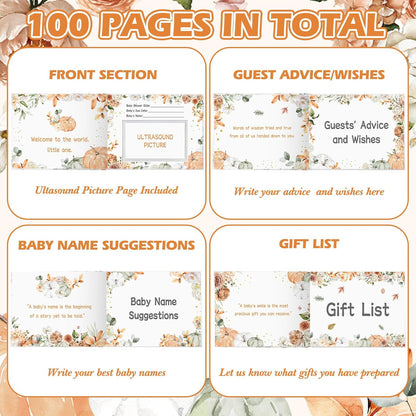 Fuyoooo 27 Pcs Safari Animal Baby Shower Guest Book Set Baby Shower Sign in Guest Floral Book Place Table Cards with Gold Pen Adhesive Photo Corner for Birthday Party