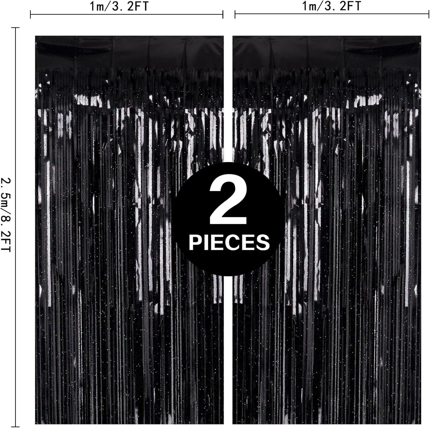 2 Pack 3.2ft x 8.2ft Silver Metallic Tinsel Foil Fringe Curtains, Door Streamer Photo Booth Backdrop for Birthday Graduation Engagement Bridal Shower Bachelorette Baby Shower Party Decorations