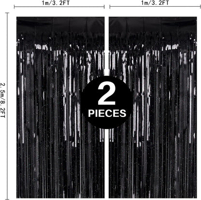 2 Pack 3.2ft x 8.2ft Silver Metallic Tinsel Foil Fringe Curtains, Door Streamer Photo Booth Backdrop for Birthday Graduation Engagement Bridal Shower Bachelorette Baby Shower Party Decorations