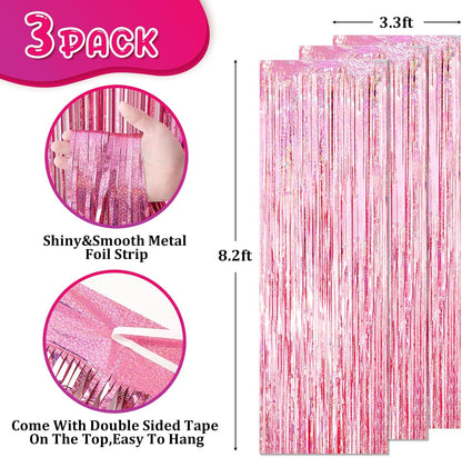 Voircoloria 3 Pack 3.3x8.2 Feet Gold Foil Fringe Backdrop Curtains, Tinsel Streamers, Fringe Backdrop for 2025 New Years Eve, Graduation, Birthday, Baby Shower, Gender Reveal, Disco Party - Colors B