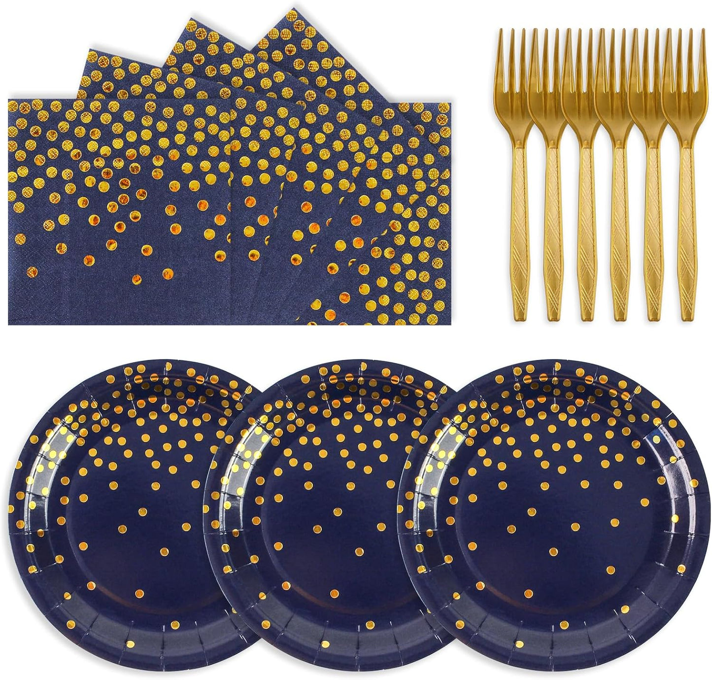 75PCS Paper Plates and Napkins Set - White and Gold Dot Disposable Party Dinnerware Includes Paper Plates, Napkins, Forks Decorations for 2026 New Year, Birthday, Wedding and Holiday, Serves 25