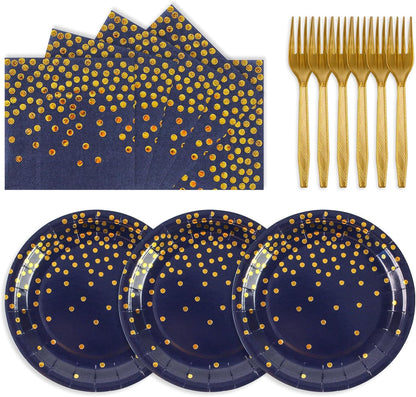 75PCS Paper Plates and Napkins Set - White and Gold Dot Disposable Party Dinnerware Includes Paper Plates, Napkins, Forks Decorations for 2026 New Year, Birthday, Wedding and Holiday, Serves 25