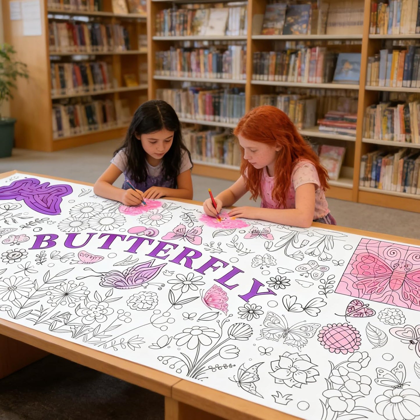 Kids Coloring Tablecloth, Easter Bunny Egg Chick Theme Paper Coloring Poster, 31 x 72 Inch Spring Holiday Coloring Activity Party Table Cover