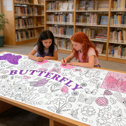 Kids Coloring Tablecloth, Easter Bunny Egg Chick Theme Paper Coloring Poster, 31 x 72 Inch Spring Holiday Coloring Activity Party Table Cover