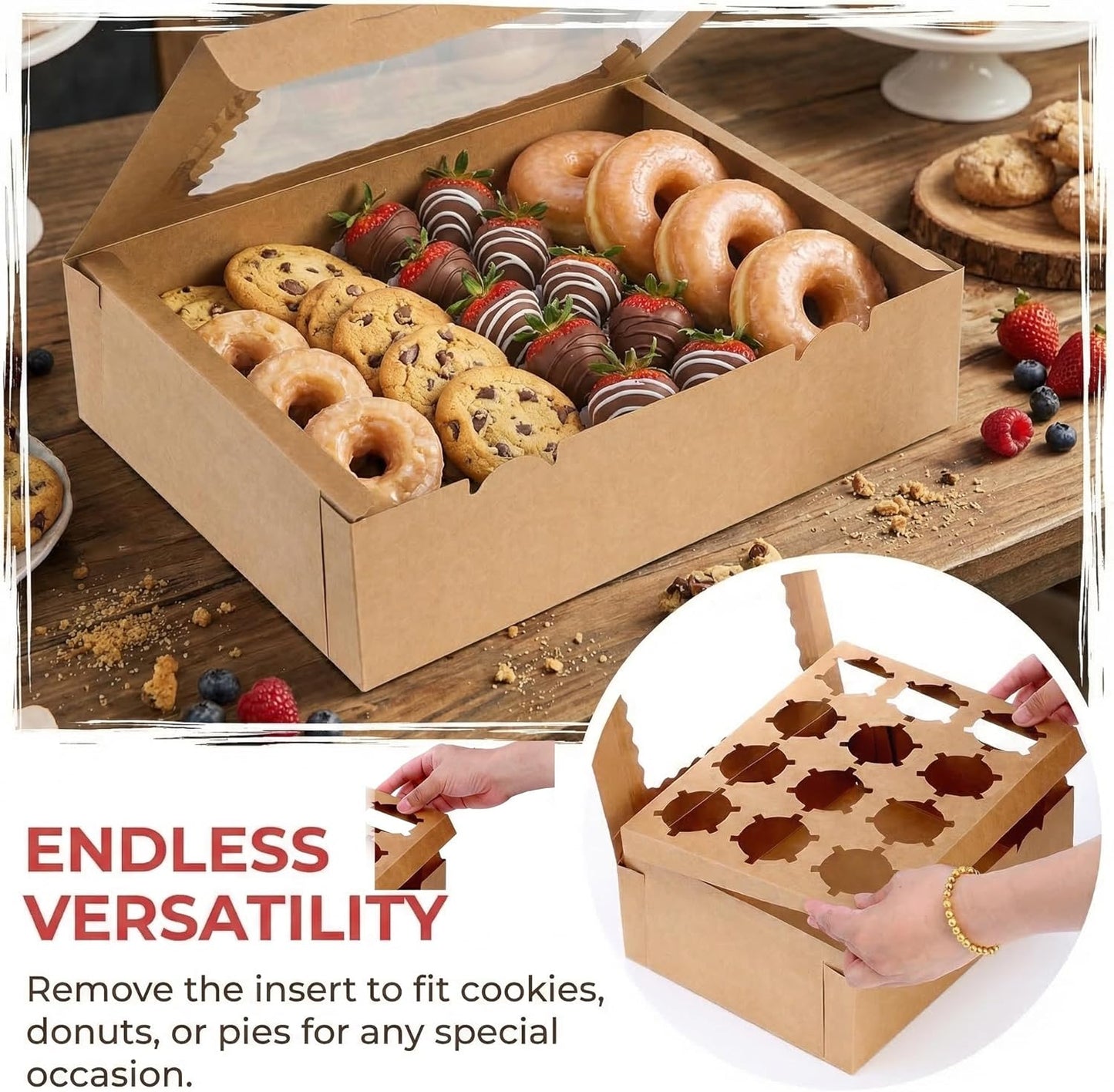 Jucoan 20 Pack Cupcake Boxes, 12 Counts Dozen Cupcake Containers with Window and Insert, Brown Bakery Pastry Treat Boxes for Muffins, Cookies, Donuts, Take Out Containers for Party