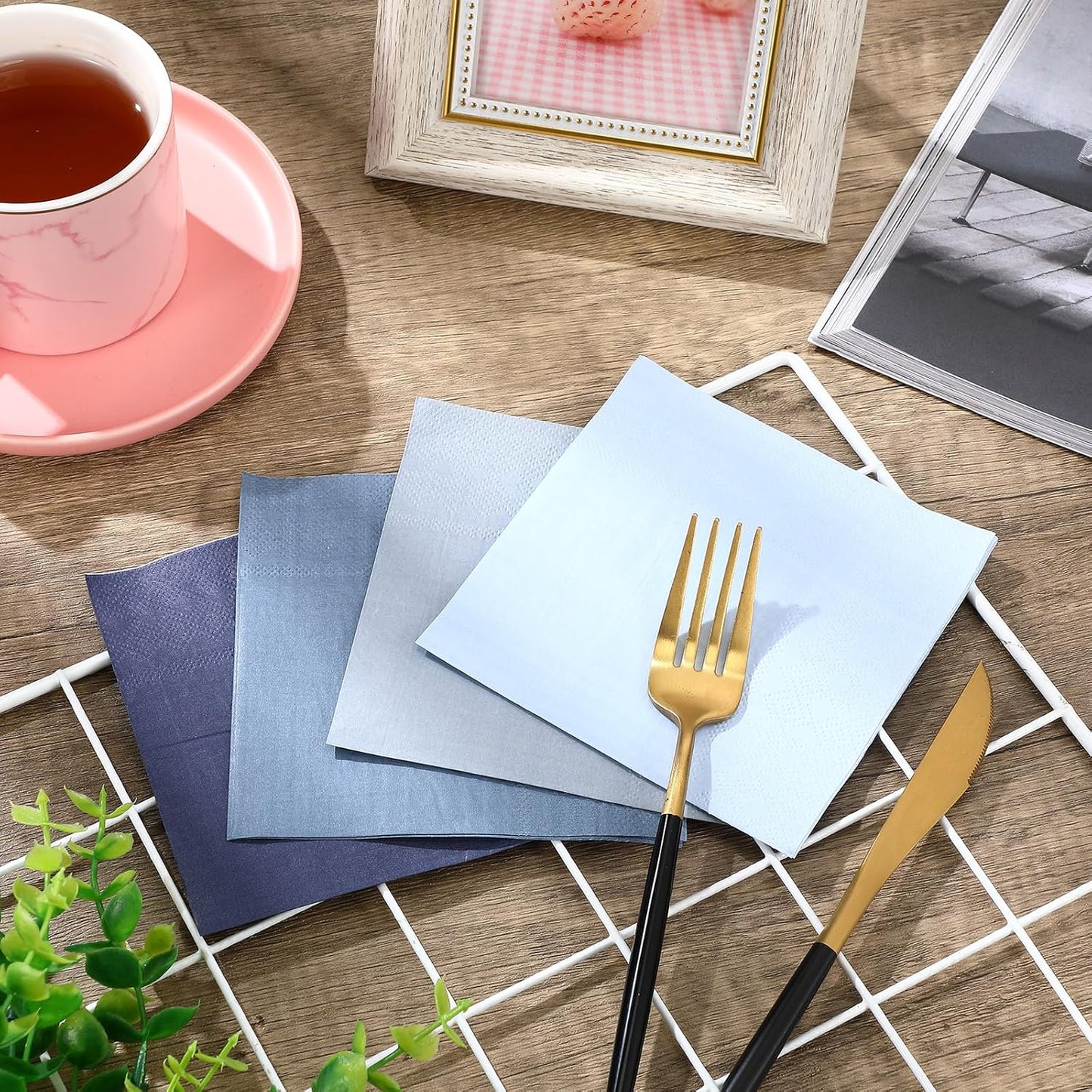 Layhit 100 Pcs Cocktail Napkins Disposable Beverage Napkins Square Paper Dessert Tissue for Wedding Birthday Celebration Party Supplies(Brown Series,5 x 5 Inch)