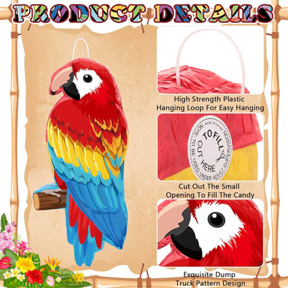 Threan Small Tiki Tropical Hawaii Piñata with Blindfold Bat Aloha Luau Piñata for Hawaiian Luau Themed Party Decoration Summer Birthday Party Supplies, 15.7 x 3.1 x 12.2 Inch