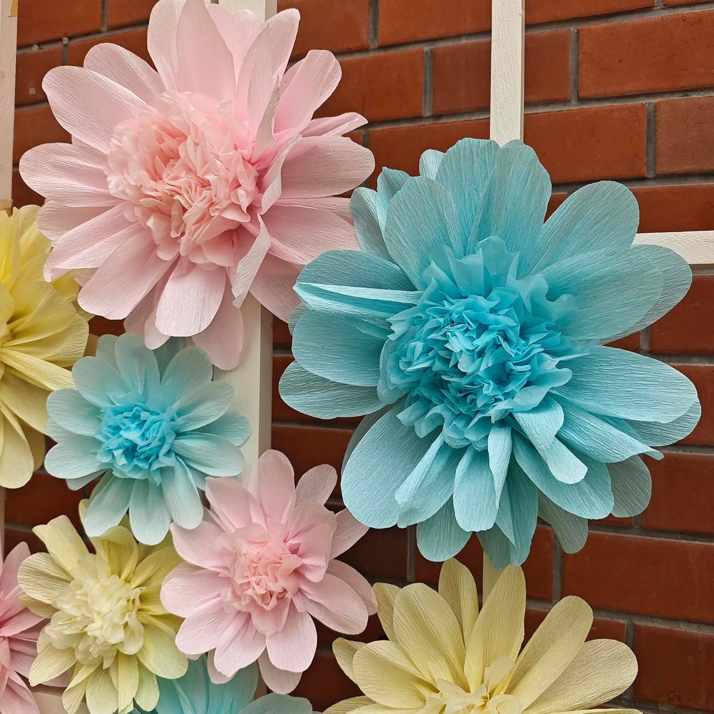 Crepe Paper Flower for Wall Decor Girls Birthday Party Backdrop Baby Shower Nursery Room Decoration Pack of 9 (Pastel)
