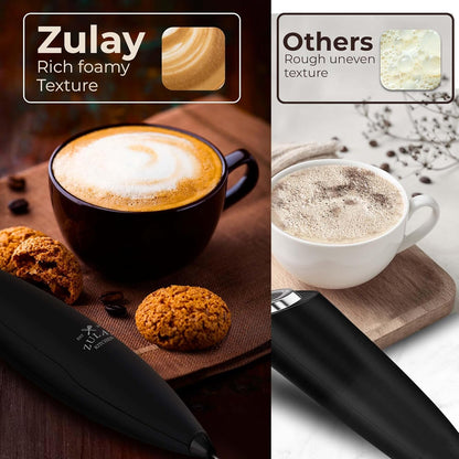 Zulay Kitchen Powerful Milk Frother Wand With Duracell Batteries - Ultra Fast Handheld Drink Mixer - Electric Whisk Foam Maker for Coffee, Lattes, Cappuccino & Matcha - Z1 Motor - Black - Colors A