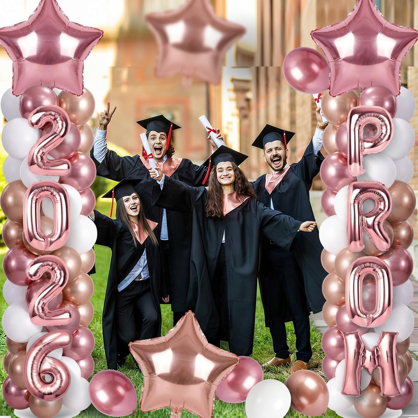 2 Sets Graduation Balloon Column Stand Kits with Balloons 2026 Grad Themed Decoration Navy Blue Balloon Tower Stand Kit for Grad High School & College Celebration Party Decor