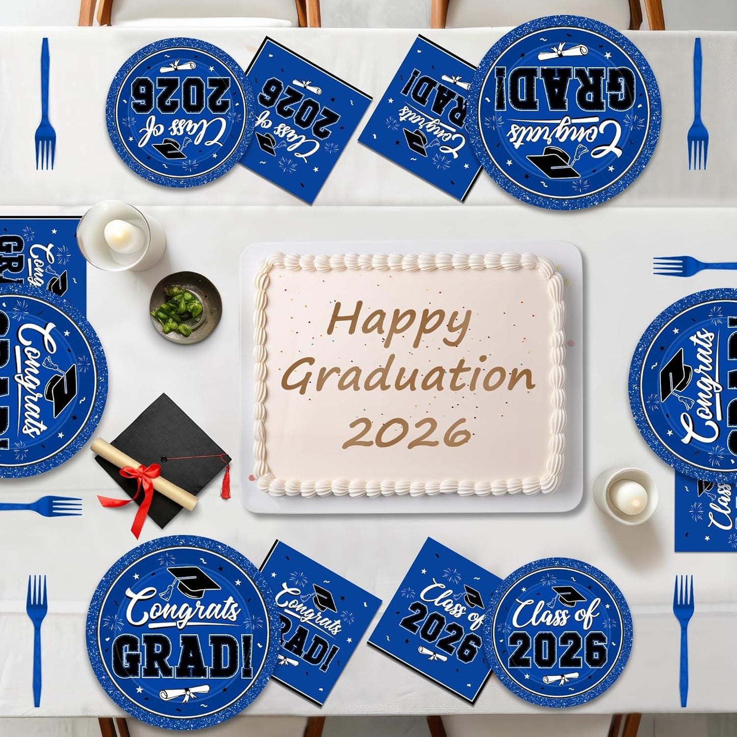 200Pcs Graduation Decorations 2026, Blue Graduation Plates and Napkins Party Supplies for 50 Guests, Disposable Grad Plates, Napkins, Dessert Plates and Forks for Grad Decor Wedding Birthday Supplies