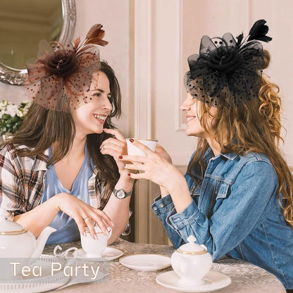 DRESHOW Fascinators Hat Flower Mesh Ribbons Feathers on a Headband and a Clip Tea Party Headwear for Girls and Women - Colors B