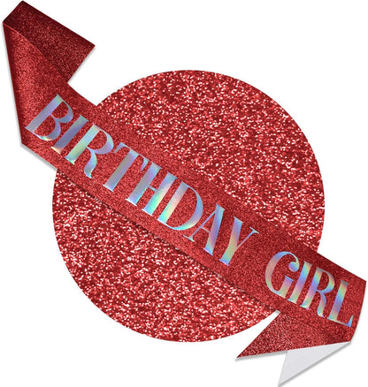 RUDONG M Birthday Girl Sash Glitter - Silver Birthday Sash for Women & Girls | Sweet 16/18th/21st/30th/40th/50th/60th/70th, All-Age Celebration Party Decor