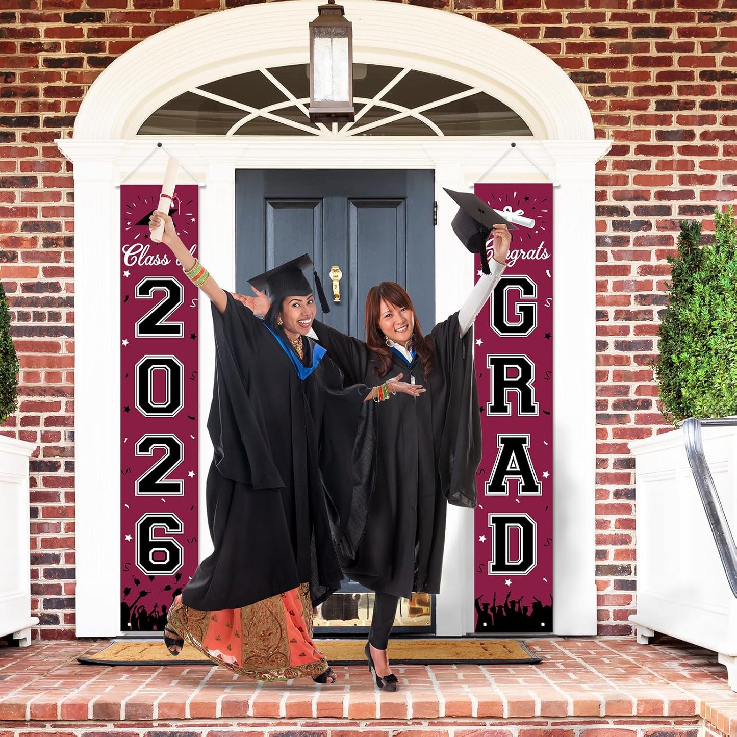 2026 Graduation Decorations, Graduation Banner Class of 2026, Hanging Congratulations/Congrats Grad Banner for Door and Porch, Party Decor - Black
