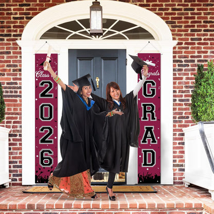 2026 Graduation Decorations, Graduation Banner Class of 2026, Hanging Congratulations/Congrats Grad Banner for Door and Porch, Party Decor - Black