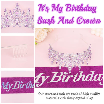 CURASA Birthday Tiara and Sash - Silver Birthday Crown for Women, Perfect for Parties and Celebrations